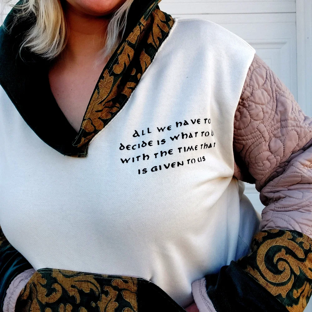 Lord Of The Rings Stylish V-Neck Sweater with Green Velvet Upcycled - Picture 6 of 8